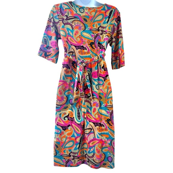 LILLY PULITZER VTG Y2K Silk Vibrant Paisley Dress 4 Tie Back Empire Waist Retro - Picture 5 of 10